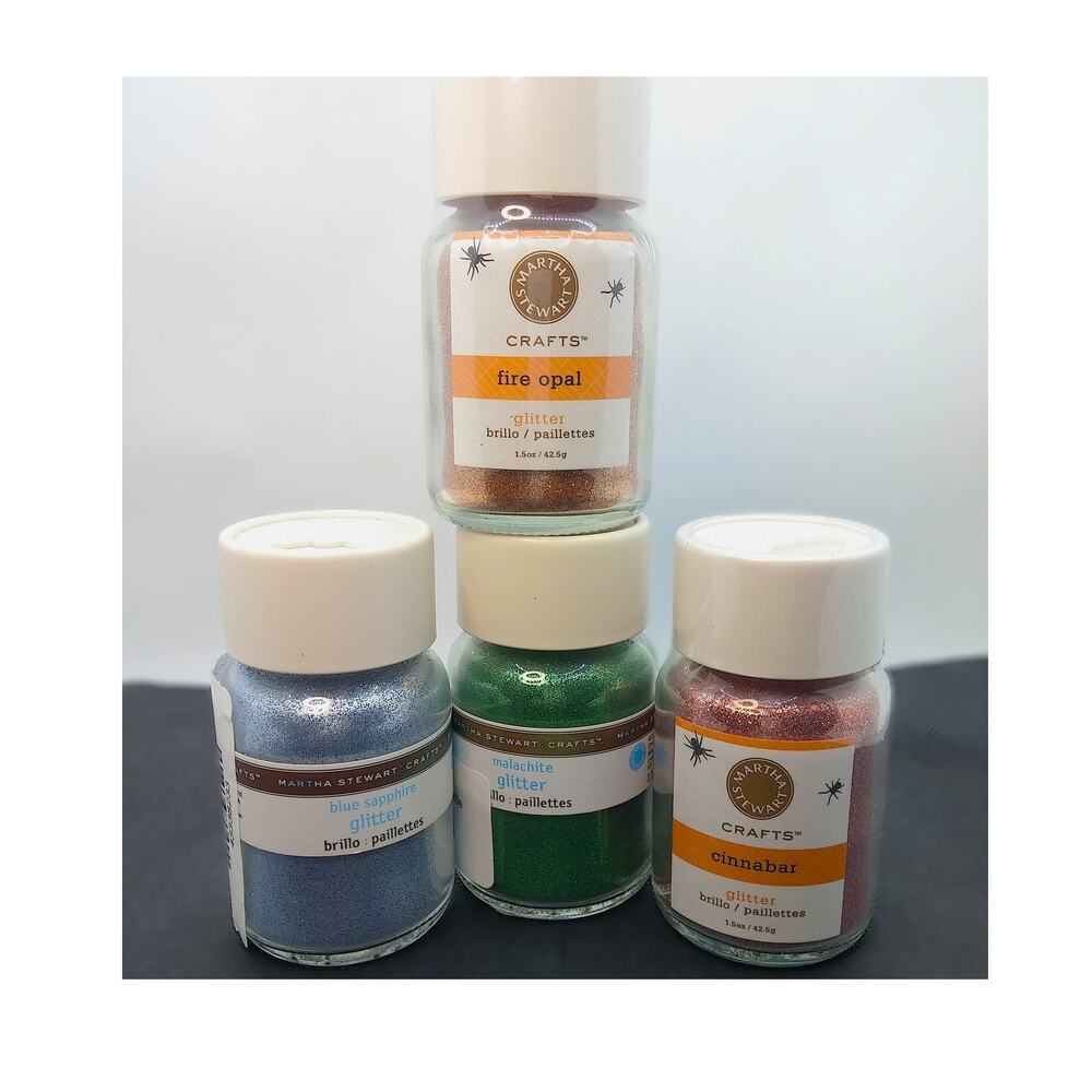 Martha Stewart Glitter 4 Large Bottles DIY Mixed Lot Blue Orange Green Copper